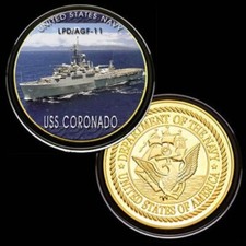 U.S. United States Navy | USS Coronado LPD/AGF-11 | Gold Plated Challenge Coin picture