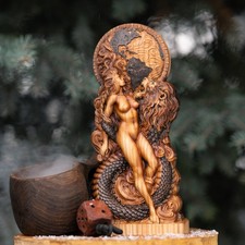 Aeon Sophia Gnostic Ash Wood Statue Demiurge Yaldabaoth Occult Decor picture