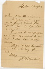 1913 Handwritten Business Letter Storage bill Signed JG Wimbish Shorter Alabama picture