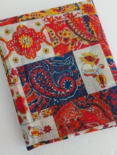 Vtg 1970s Voile Fabric Yardage 4 yds Red Blue Orange Paisley Hippie Semi Sheer picture