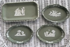 Wedgwood Celadon Green Jasperware Lot 4 Trinket Dishes Tray England Cherubs VGUC picture