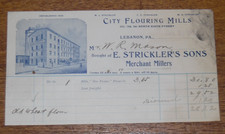 Antique 1903 Billhead Receipt E. Strickler's Sons Merchant Millers Lebanon PA picture