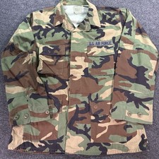 Vintage US Air Force BDU Woodland Camo Combat Coat Large Long 90s Military USAF picture