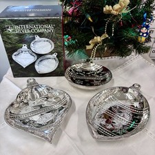 Vintage International Silver Co. 3-Piece Christmas Silver Plated Dish Set. NIB. picture