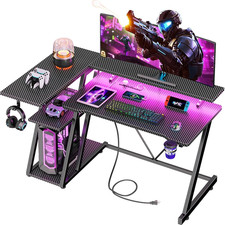 40 Inch Gaming Desk with Power Outlet & LED Lights, L Shaped Computer Gaming Tab picture