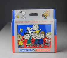 1999 Peanuts 50th Celebration Collector Tin - 2 Decks of Hoyle Playing Cards VTG picture