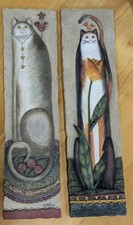 Pair of Vintage E. Smithson Cats Resin Wall Hanging Plaques 3D Folk Art picture
