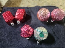 6 Vintage Mercury Glass Mini Ornaments Marked West Germany Multi Shapes & Colors picture