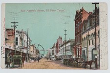 Vintage 1907 Postcard San Antonio Street El Paso Texas Tarjeta Postal Flag picture