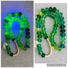Vintage Big Chunky Green Uranium Glass  + Trade Beads For Necklace Bead Strand picture