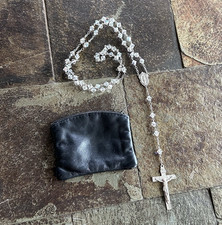 Vintage Sterling Silver Rosary Clear Glass Faceted Beads Crucifix Catholic 22.5