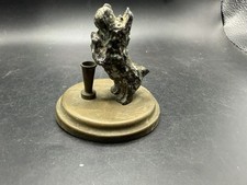 Antique Cast Metal Scottie Dog Desk Pen Holder Stand Brass Base Vintage picture