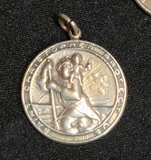 Vintage Sterling Silver St. Christopher Medal Jump Ring Pendant Charm Keychain picture