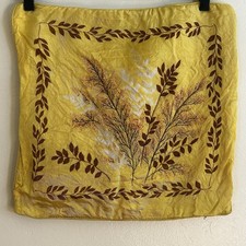 Vintage 60s 70s Groovy Mod Pillow Cover Yellow Brown Leaf Print Boho 15x15 MCM picture