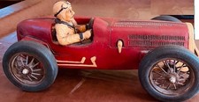 VINTAGE CLASSIC LARGE RACING SPORT CAR BUGHATTI MODE SCULPTURE W DRIVER 19” L picture