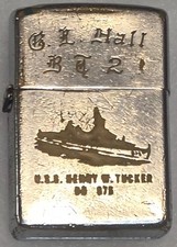 Vintage Metal Zippo, USS Henry W. Tucker DD-875, Double Sided, Destroyer Ship picture