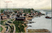 Vintage Postcard Burlington IA Iowa Freight Trains - Docks - Boats - 1908 (A2) picture