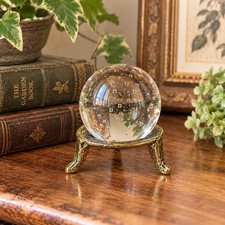 Vintage Brass 3 Leg Sphere Stand Crystal Ball Orb Display Holder Footed 2.5” picture