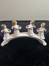 Vintage 1971 GOEBEL W Germany Bridge w/4 Angel Candle Holders White & Gold Porc picture