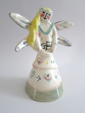 Jill Hillman White Dog Pottery Angel w Cat Bell Figurine 1994 picture