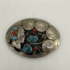 Vintage Turquoise Buffalo Nickels Native American Chief  Buckle picture