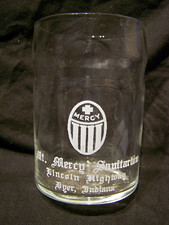 DYER, IND~MT. MERCY SANITARIUM~LINCOLN HIGHWAY ADVERTISING GLASS TUMBLER picture