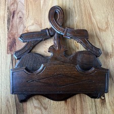 Vintage Ornate Wood Wall Pocket Letter Holder Carved Rustic Decor Repair picture