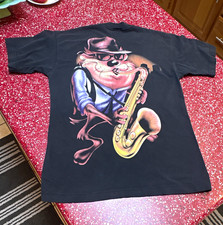 VTG 1997 Looney Tunes Jazz Taz T Shirt Mens Large Saxophone Warner Bros 90s Blac picture