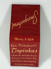 Vintage Topinkas Detroit Michigan West Grand Blvd Smorgasbord Matches MatchBook picture