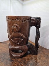 Vintage Mid-20tg Century Handcarved Wood Folk Art Tribal-inspired Mug-Heavy picture