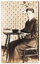 real photo Man Reading Books antique postcard RPPC picture