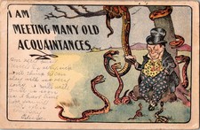 Vintage 1907 Comic Postcard - Man with Snakes Meeting Old Acquaintances (A3) picture