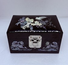 Rare Japanese Lacquered Trinket Music Box Mother Of Pearl Swallow Birds Crane BB picture