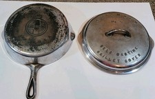 Griswold #9 Cast Iron Skillet 710B Large Block Logo And 1049 Self Basting Lid picture