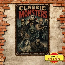 Classic Monsters Kitchen Diner Theme Metal Sign Retro Horror Movie Tin Plaque picture