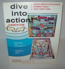 Stingray Pinball FLYER Original 1978 Game Artwork Sheet Deep Sea Scuba Retro  picture