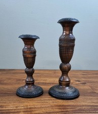 Vtg Set Of 2 Brass Engraved Textured Candlesticks India Made @6.5