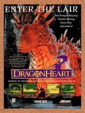 1995 DragonHeart Fire & Steel Game Boy Original Ad / Retro Wall Art v1 picture