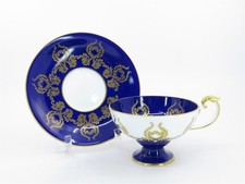Rare AYNSLEY Cobalt Blue Gold Gilt Orchard Fruits Teacup & Saucer picture