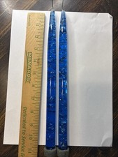 Set of 2 Vintage Lucite Taper Candles Blue with Silver Flakes 11” MCM 1960’s Lot picture