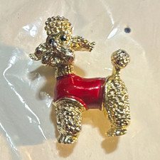 Vintage GERRY’S Signed Poodle Dog Brooch – Red Enamel – Figural Costume Jewelry. picture