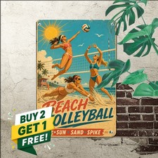 Vibrant Beach Volleyball Sports Field Game Court Decoration Metal Tin Sign Art picture