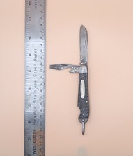 VINTAGE BUSTER BROWN SHOES 2 Tool Scout FOLDING KNIFE Easy-open Notch Black picture