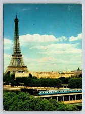 Vintage Paris Eiffel Tower RATP Metro Seine River France Postcard 1998 picture