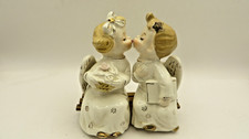 Vintage Christmas Kissing Angel Figurines Boy & Girl on Wood Bench Japan picture
