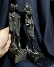Ancient Egyptian Antique Gods Horus and Bastet 2 Statues Pharaonic Egyptian BC picture
