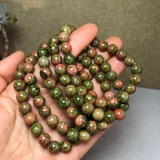 5pcs wholesale Natural unakite semi-precious Crystal chain beads bracelet 8mm A6 picture