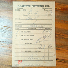 Grapette Bottling Co. 1953 Soda Receipt Chattanooga TN Grapette Orange Crush picture