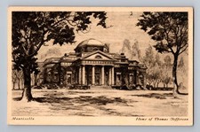 Home of Thomas Jefferson Monticello Virginia Postcard Everett Waddey Etching  picture