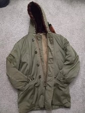 Vtg B-9 Style Parka Jacket Mens Medium Regular Green Talon Zipper Faux Fur Hood picture